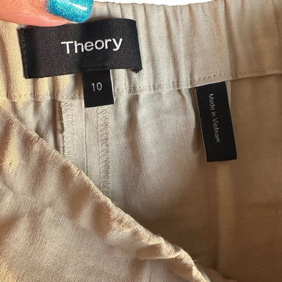 Theory Classic Minimalist Basic Pull On Eco  Organic Crunch Khaki Pants Size 10 - Picture 9 of 10